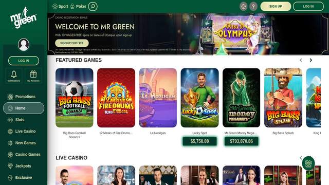 Mr Green casino screenshot
